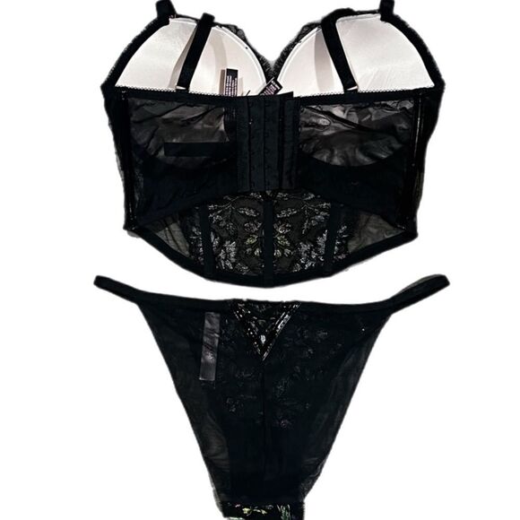 Victorias Secret Very Sexy Push Up Corset Top bra & String Cheeky Panty 32D / S - Picture 6 of 9